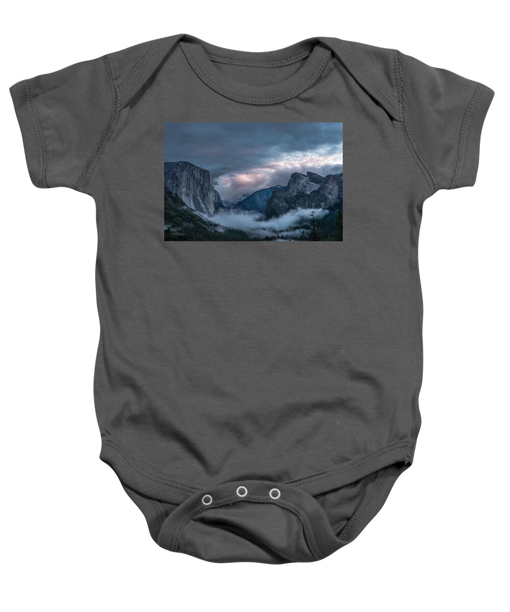 Bridal Veil Buttress Baby Onesie featuring the photograph Yosemite in Clouds #1 by Bill Roberts