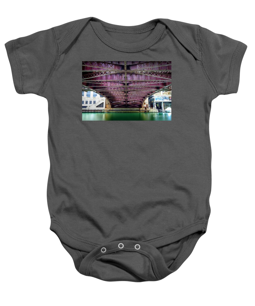Chicago Baby Onesie featuring the photograph 1136 Under the Dearborn Street Bridge by Steve Sturgill