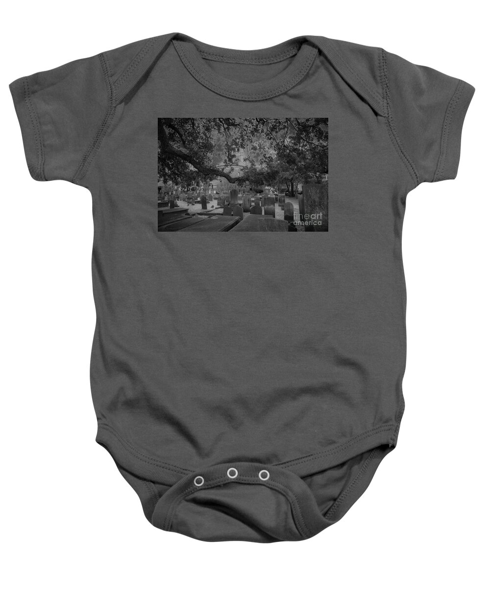 The Circular Congregational Church Baby Onesie featuring the photograph Charleston Haunted Cemetery by Dale Powell