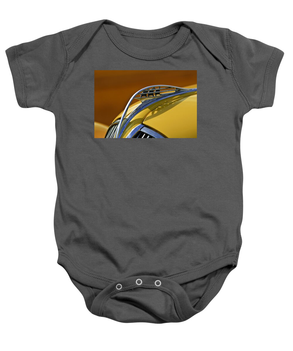 1937 Plymouth Baby Onesie featuring the photograph 1937 Plymouth Hood Ornament by Jill Reger