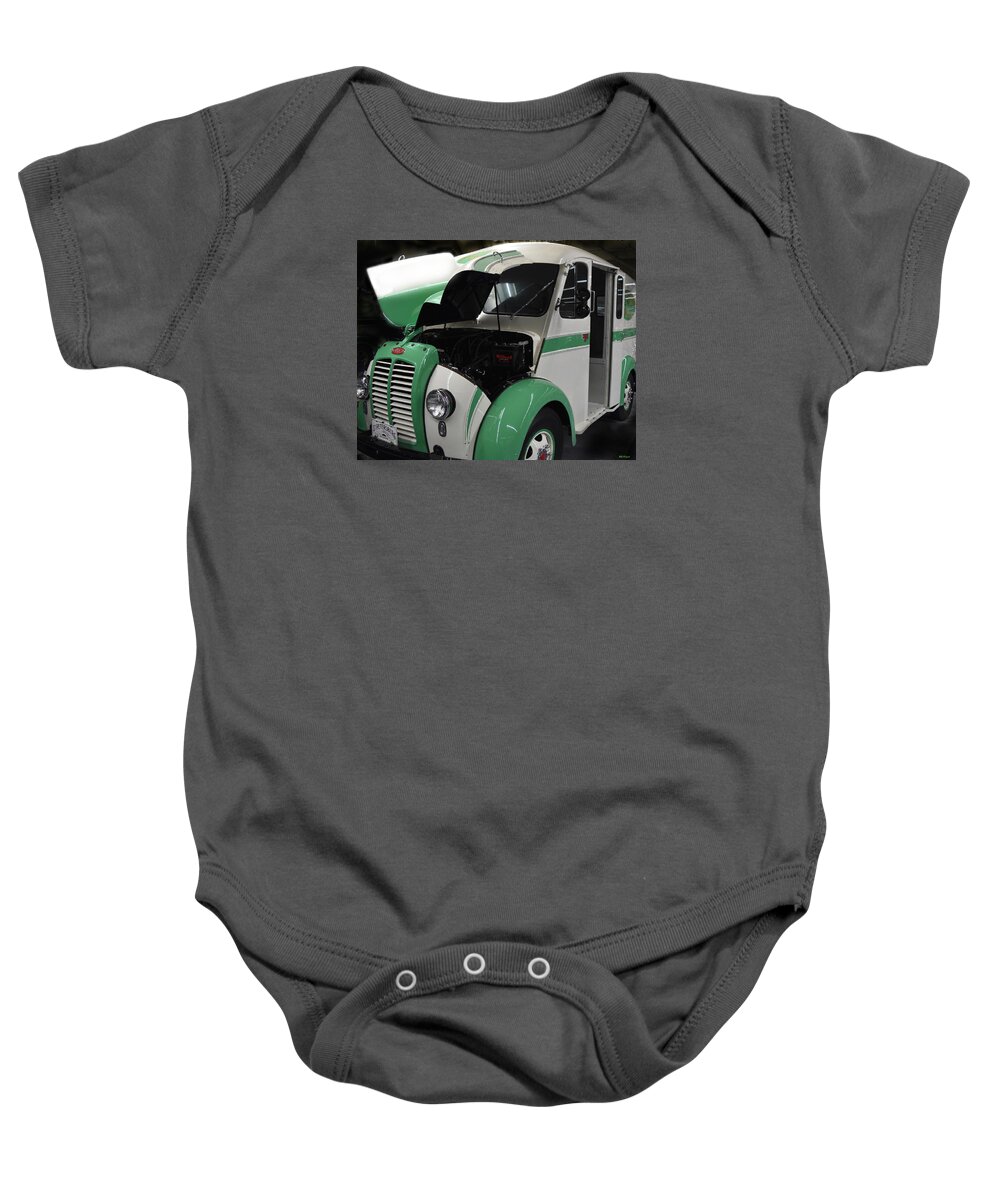 Art Baby Onesie featuring the photograph 1957 Divco Classic Dairy Truck 2 by DB Hayes