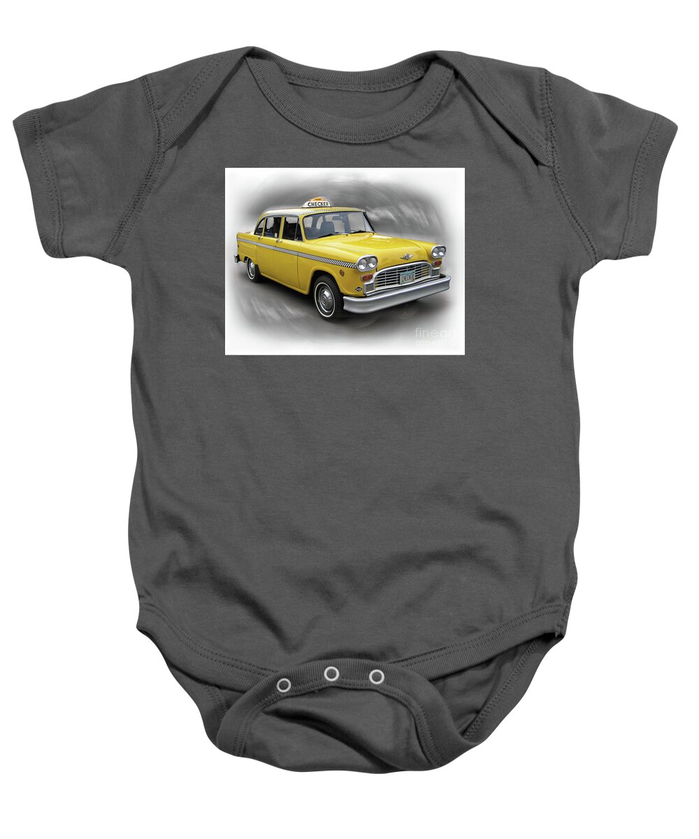 Checker Baby Onesie featuring the photograph 1982 Checker Cab by Ron Long