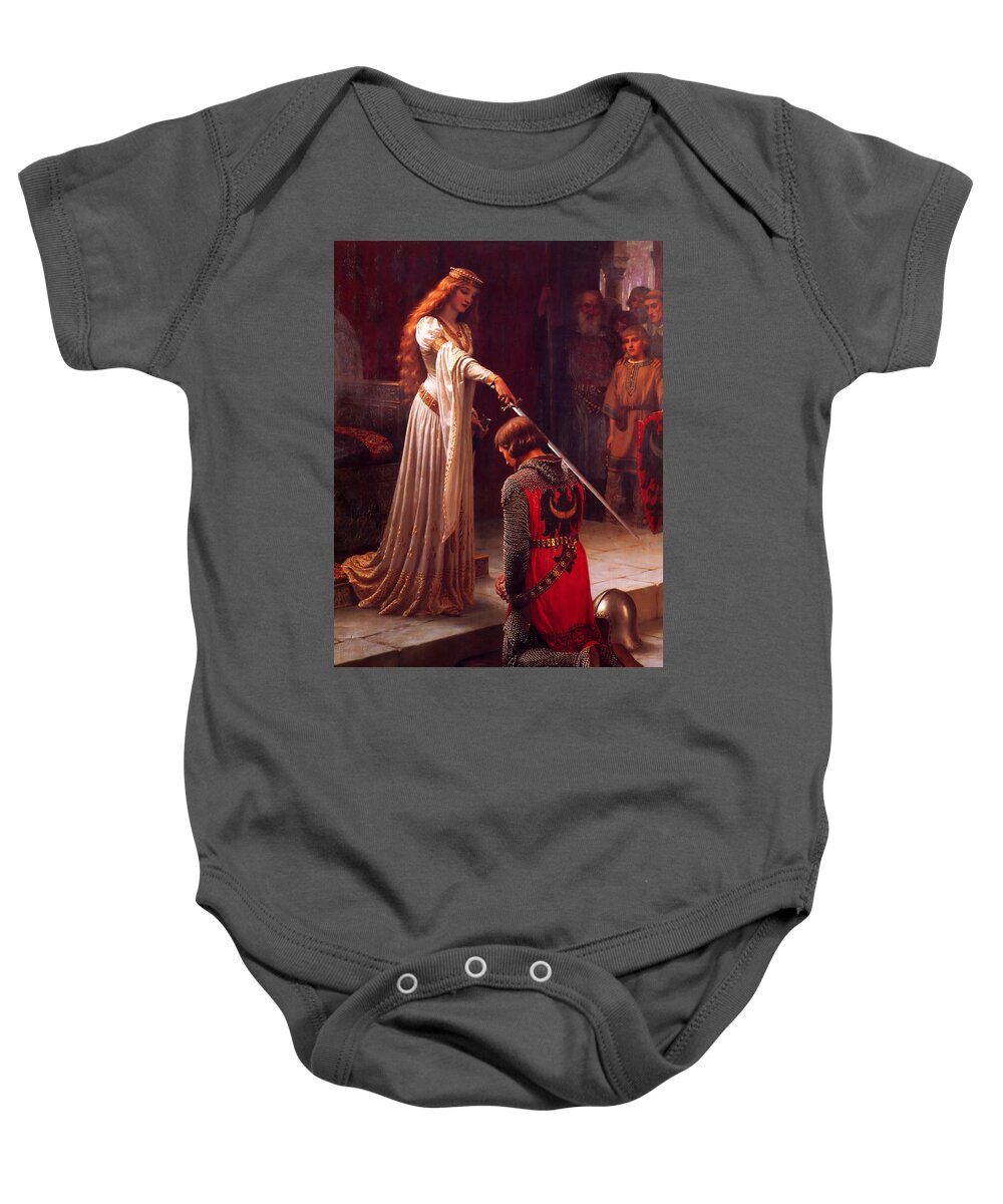 Edmund Blair Leighton Accolade Knighthood Middle Ages Medieval Royal Academy English Romanticism Pre-raphaelite Baby Onesie featuring the painting Accolade by Troy Caperton