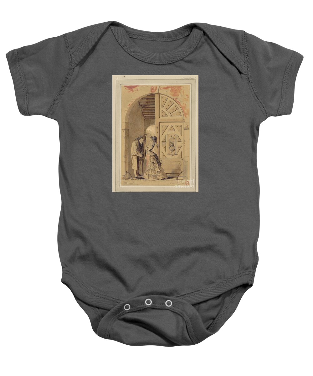 Drawn To Paris - Sketch Record Of Paris Buildings & Street Scenes From The 2nd Half Of The 19th Century - Rue St Louis En L'isle N 10 (1800s) Baby Onesie featuring the painting Drawn to Paris #2 by MotionAge Designs