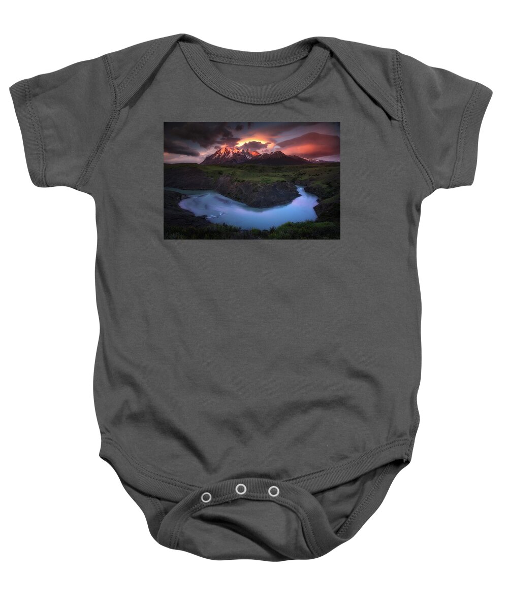 Paine Massif Baby Onesie featuring the photograph Eruption #2 by Nicki Frates