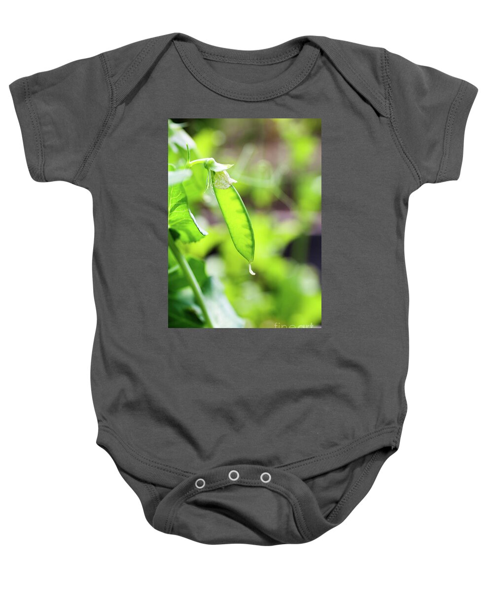 Green Baby Onesie featuring the photograph Growing green peas #2 by Kati Finell