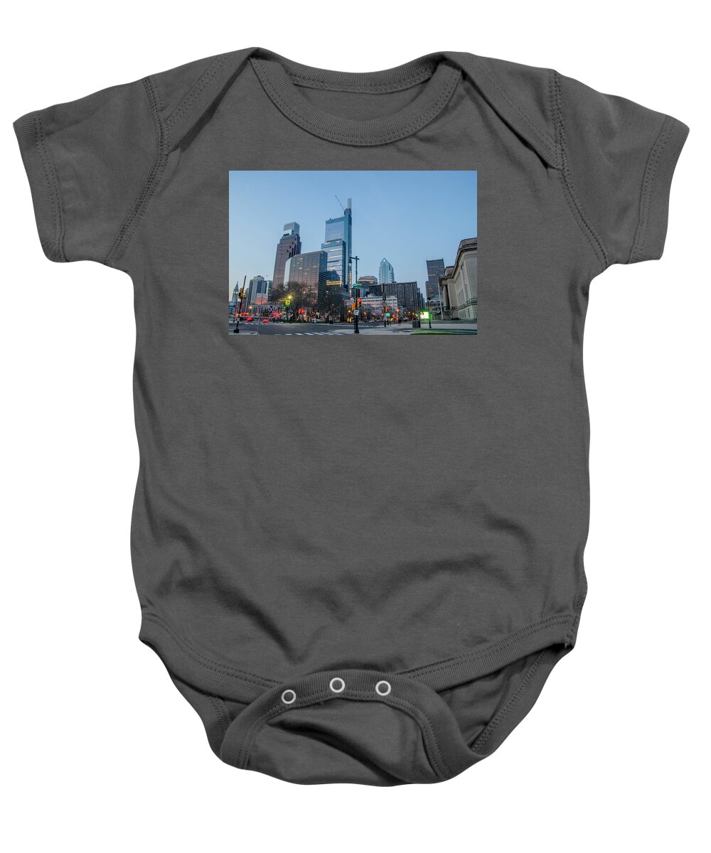 City Hall Baby Onesie featuring the photograph Philadelphia Cityscape in the Morning #2 by Bill Cannon
