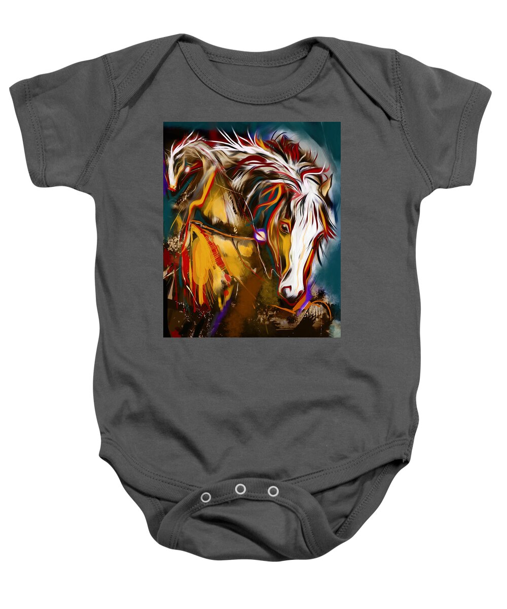 Horses Baby Onesie featuring the painting 2 Spirit Knights by John Gholson