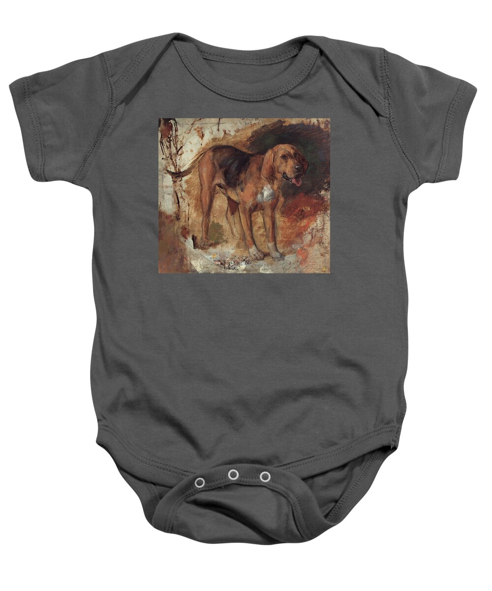 William Holman Hunt Baby Onesie featuring the painting Study of a bloodhound #3 by William Holman Hunt