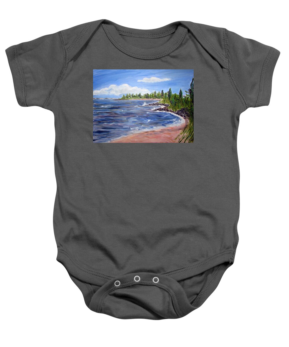 Barnegat Bay Baby Onesie featuring the painting Trixies Cove by Clara Sue Beym