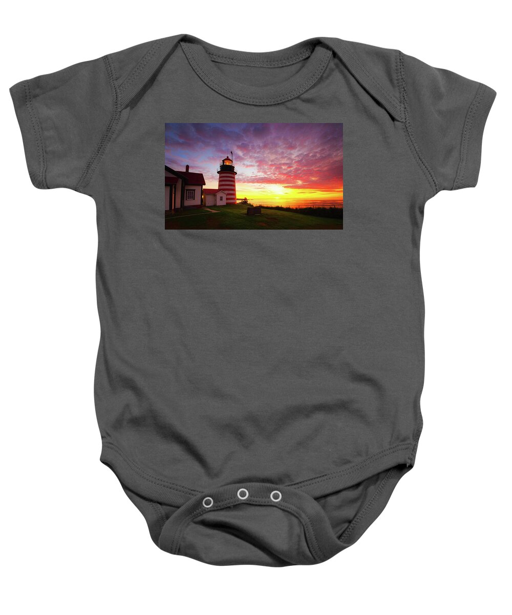 Lubec Baby Onesie featuring the photograph West Quoddy Head Light #5 by Robert Clifford