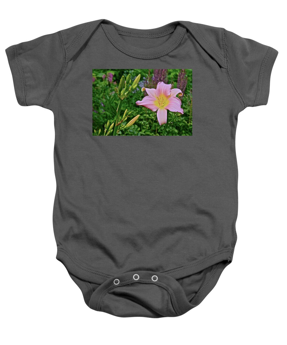 Daylily Baby Onesie featuring the photograph 2017 Early July at the Gardens Sunken Garden Daylily by Janis Senungetuk
