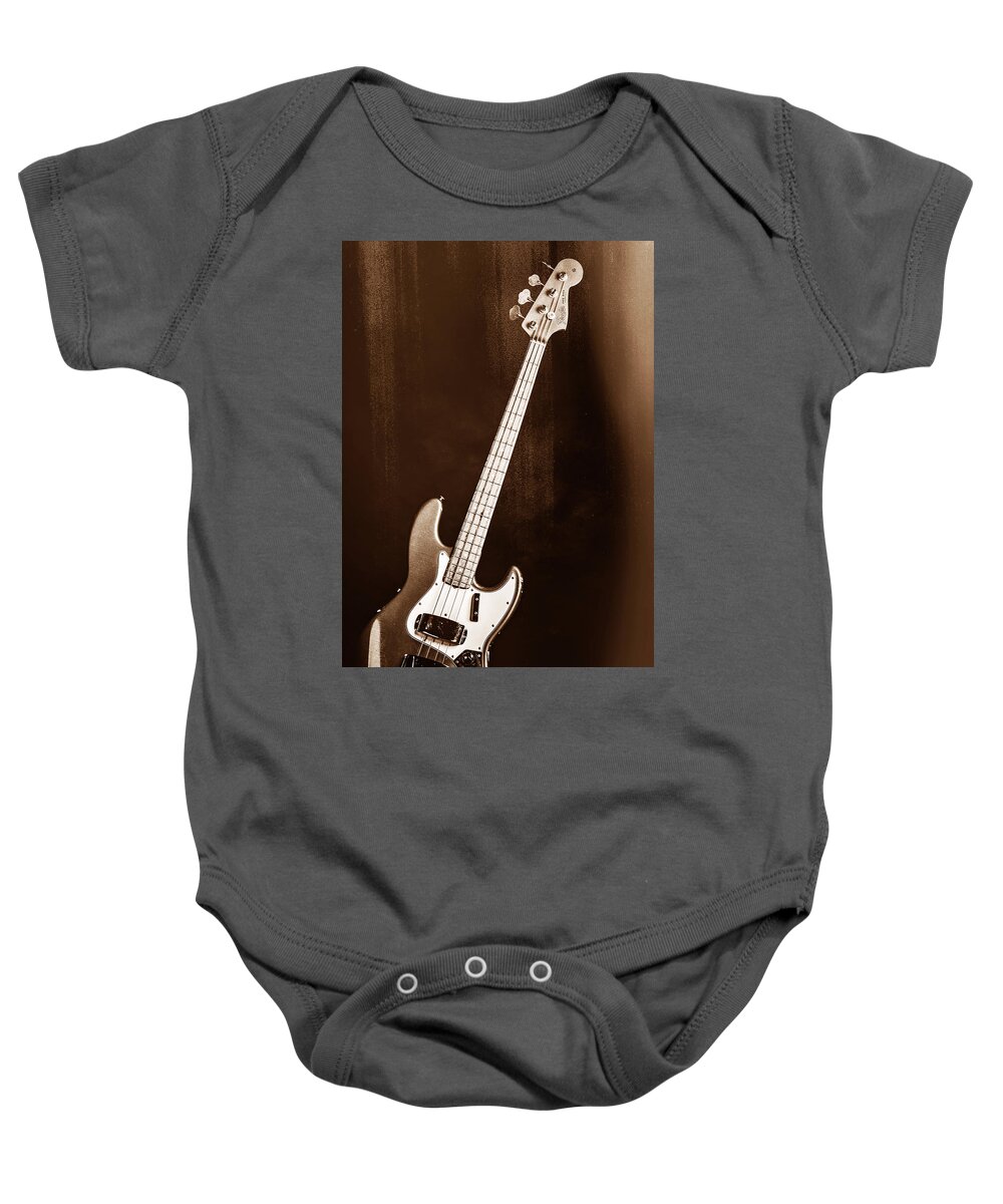 Fender Jazz Bass Baby Onesie featuring the photograph 252.1834 Fender 1965 Jazz Bass Black and White #2521834 by M K Miller