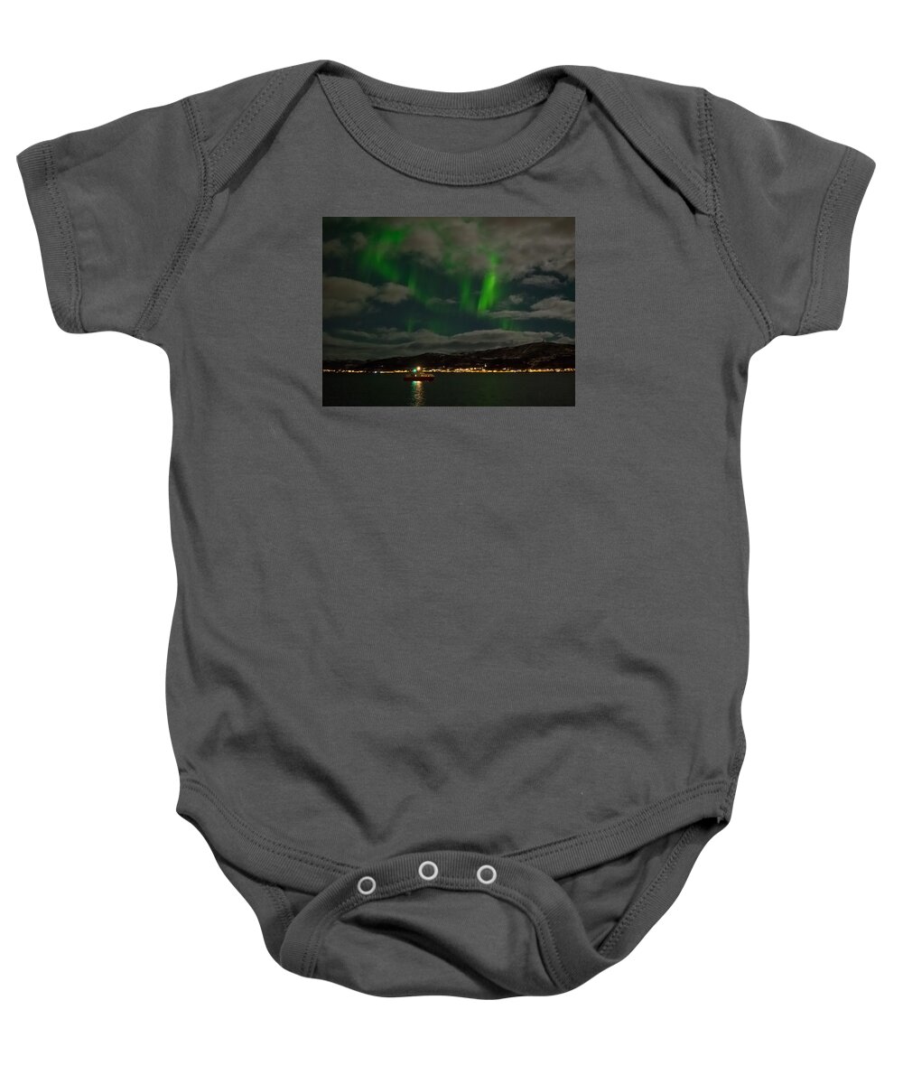 Nfjord Baby Onesie featuring the photograph Northern Lights #3 by Mark Llewellyn