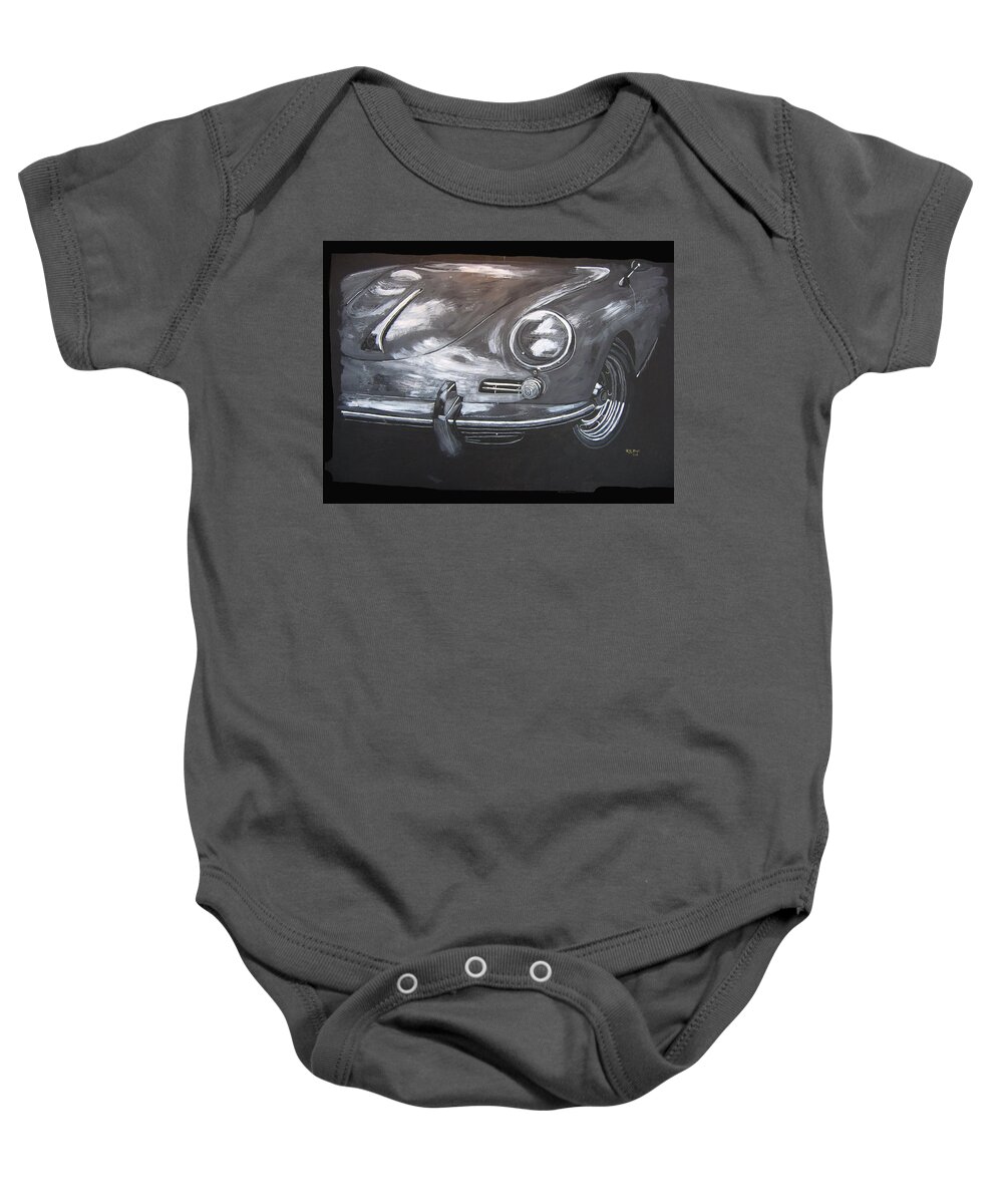 Car Baby Onesie featuring the painting 356 Porsche Front by Richard Le Page