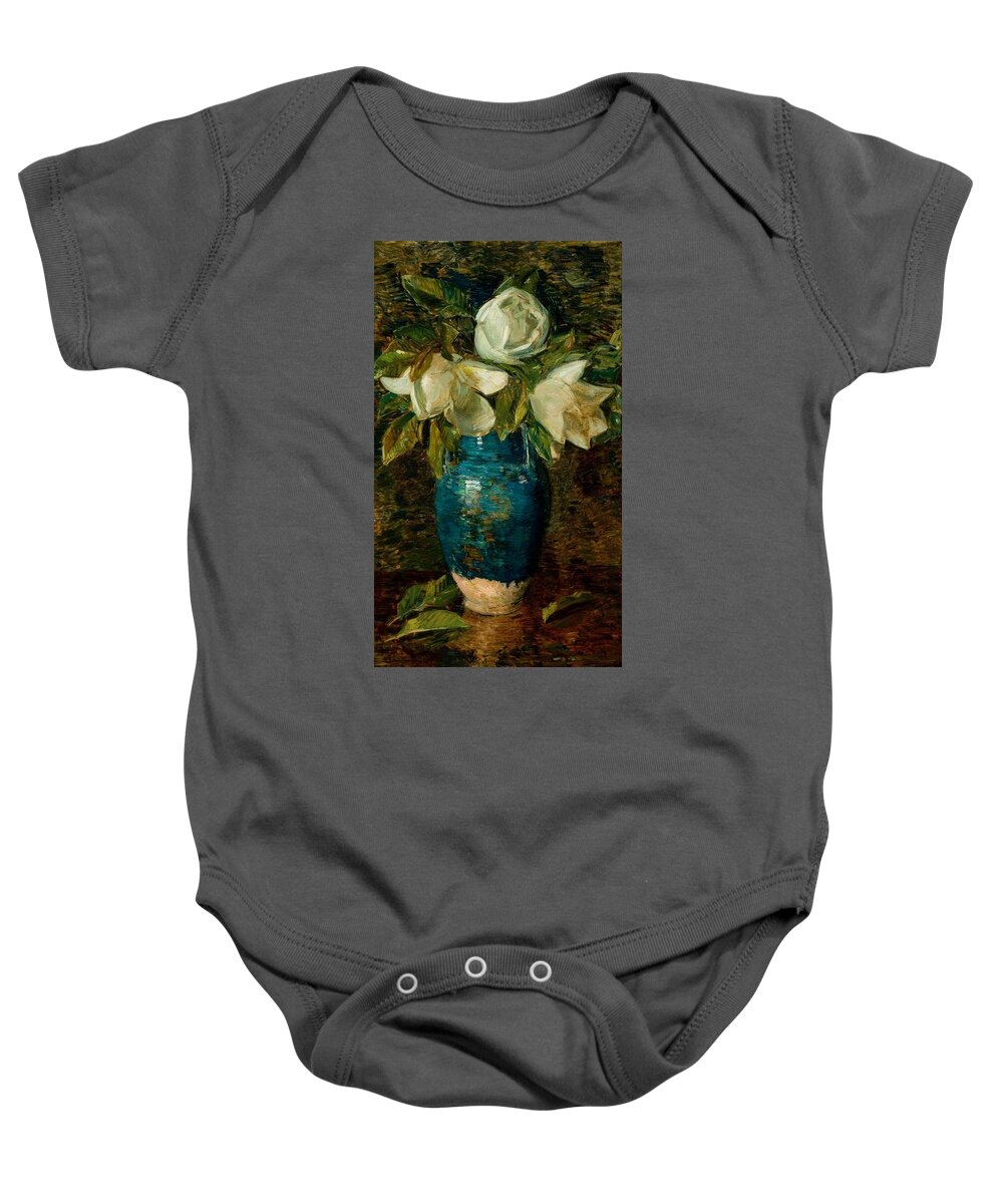 Giant Magnolias Baby Onesie featuring the painting Giant Magnolias by Childe Hassam