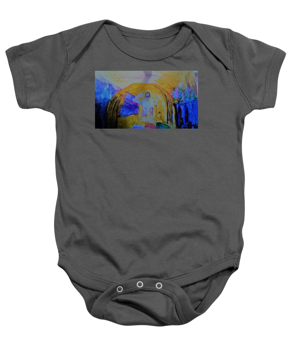 Throne Baby Onesie featuring the painting Jesus Sits on the Throne #4 by Love Art Wonders By God