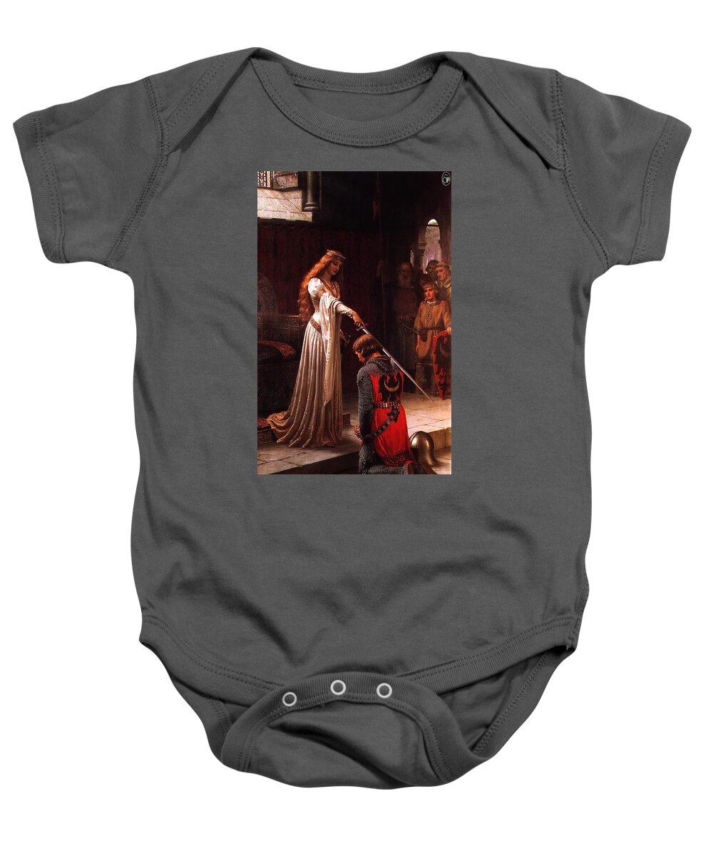 Blair Leighton Edmundal Baby Onesie featuring the painting Queen Guinevere and Sir Lancelot #4 by MotionAge Designs