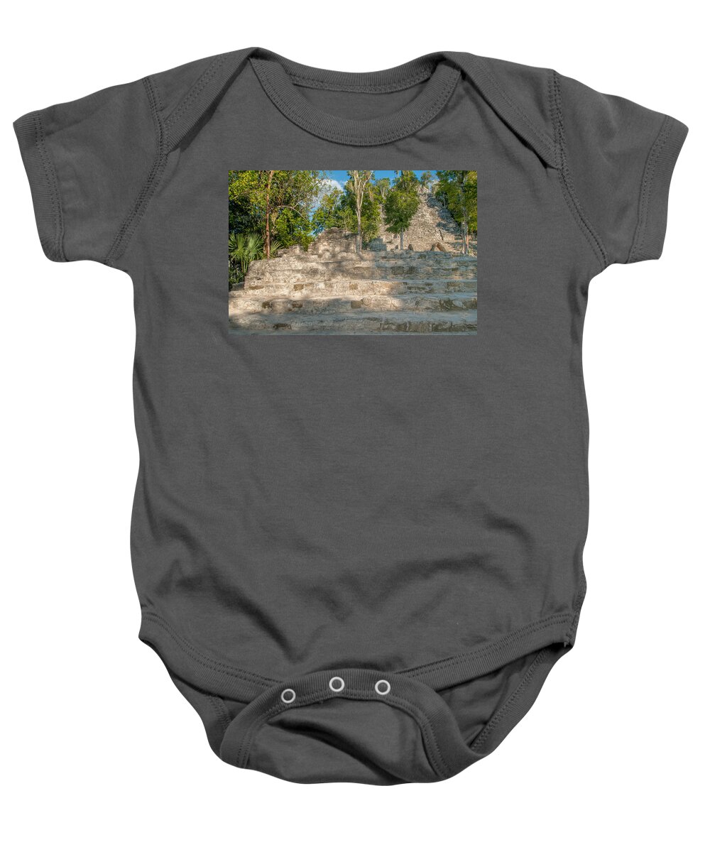 Mexico Quintana Roo Baby Onesie featuring the digital art The Church at Grupo Coba At the Coba Ruins #4 by Carol Ailles
