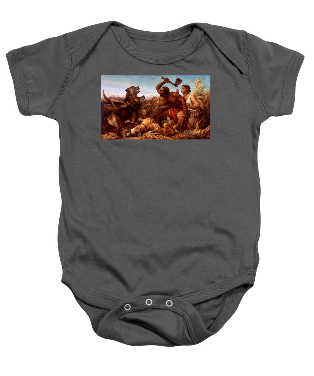 Richard Ansdell - The Hunted Slaves Baby Onesie featuring the painting The Hunted Slaves by Richard Ansdell