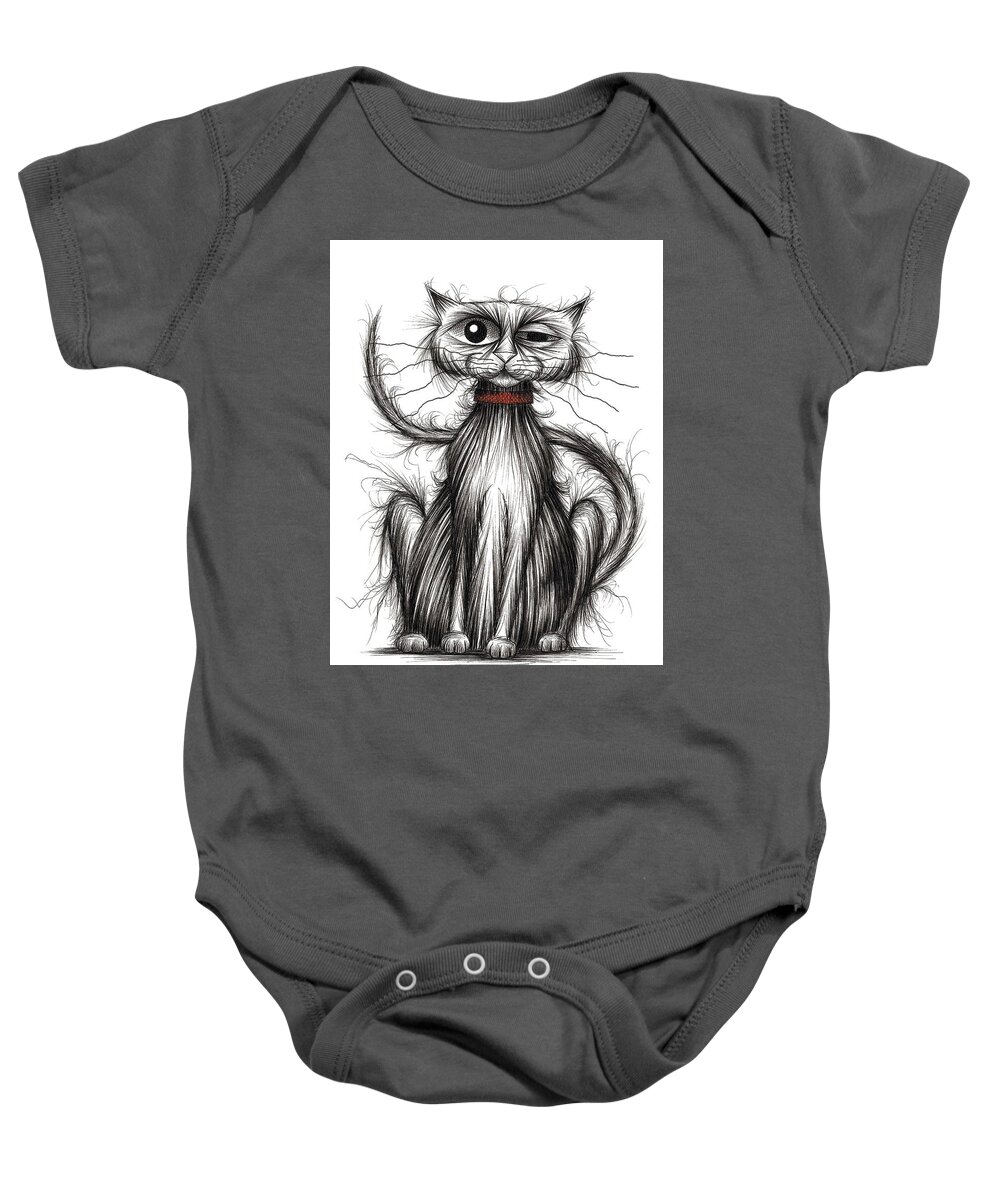 Cat Baby Onesie featuring the drawing Stinker the cat #1 by Keith Mills