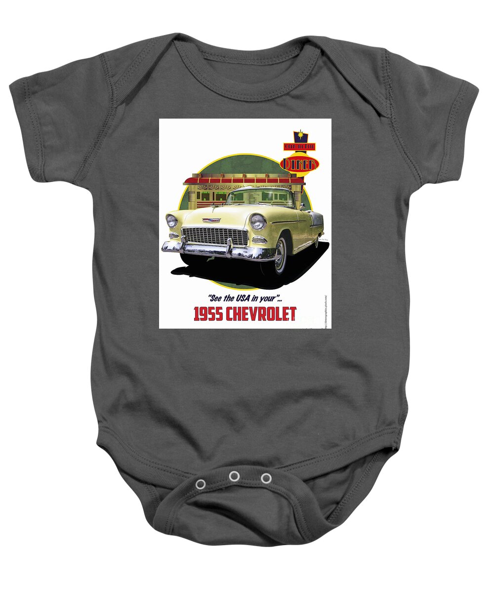 Chevy Baby Onesie featuring the digital art 55 Chevy by Kenneth De Tore