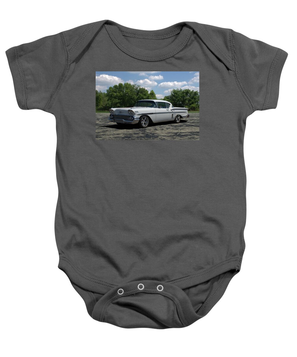 1958 Baby Onesie featuring the photograph 1958 Chevrolet Impala by Tim McCullough