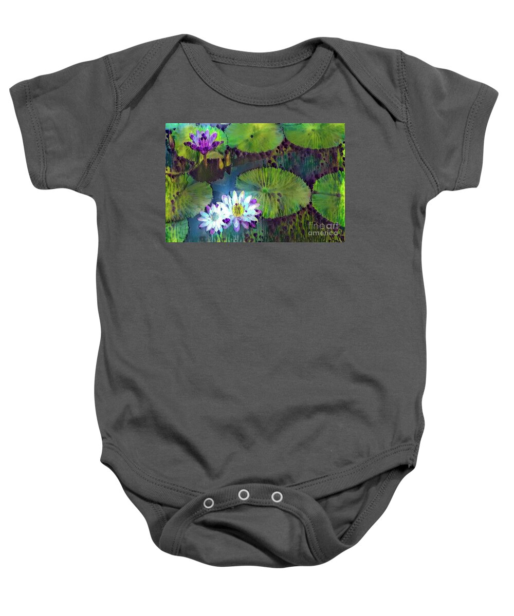 Aquatic Plant Baby Onesie featuring the digital art Jeweled Water Lilies #66 by Amy Cicconi