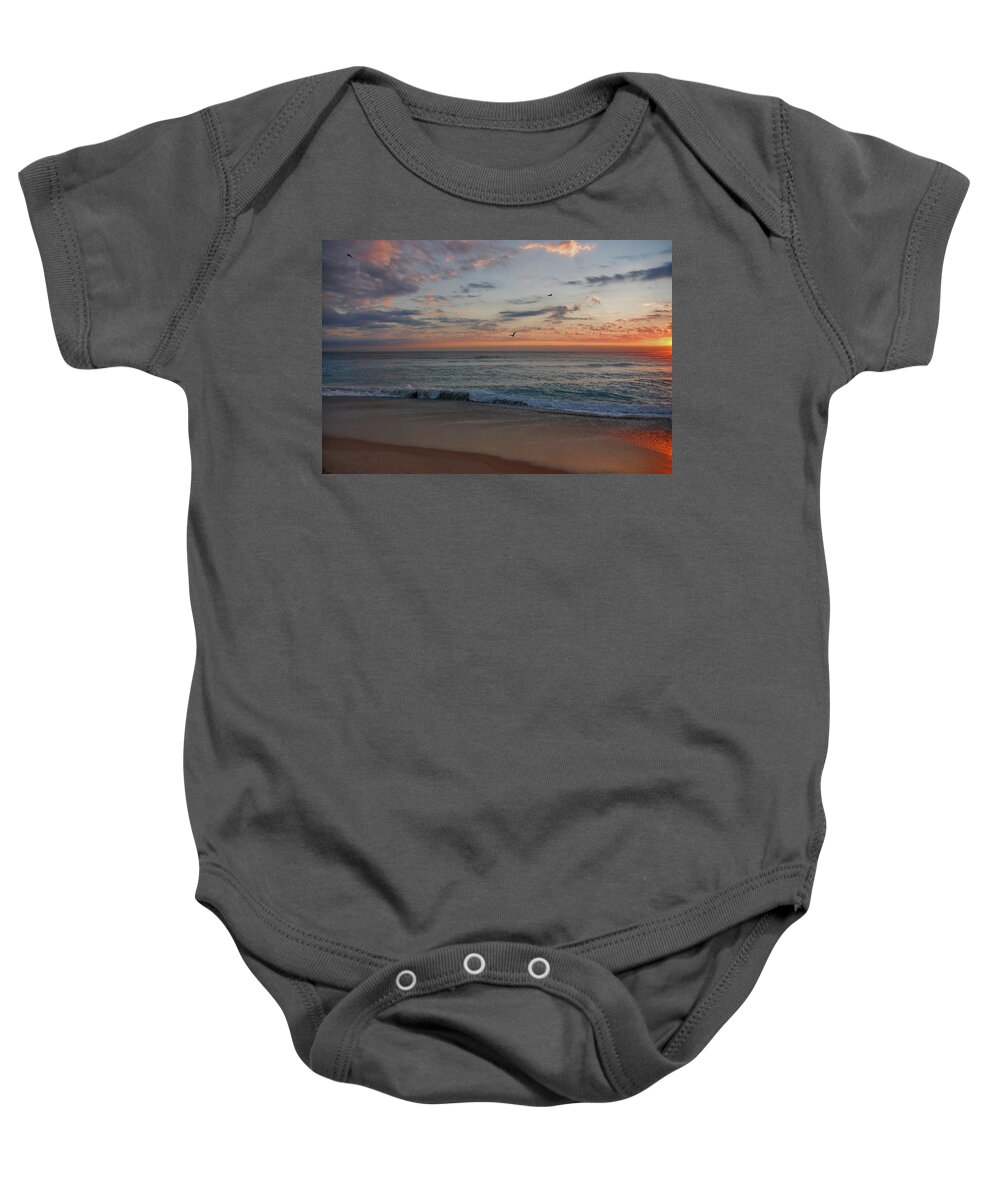 Seagull Baby Onesie featuring the photograph 8- Sunrise by Joseph Keane