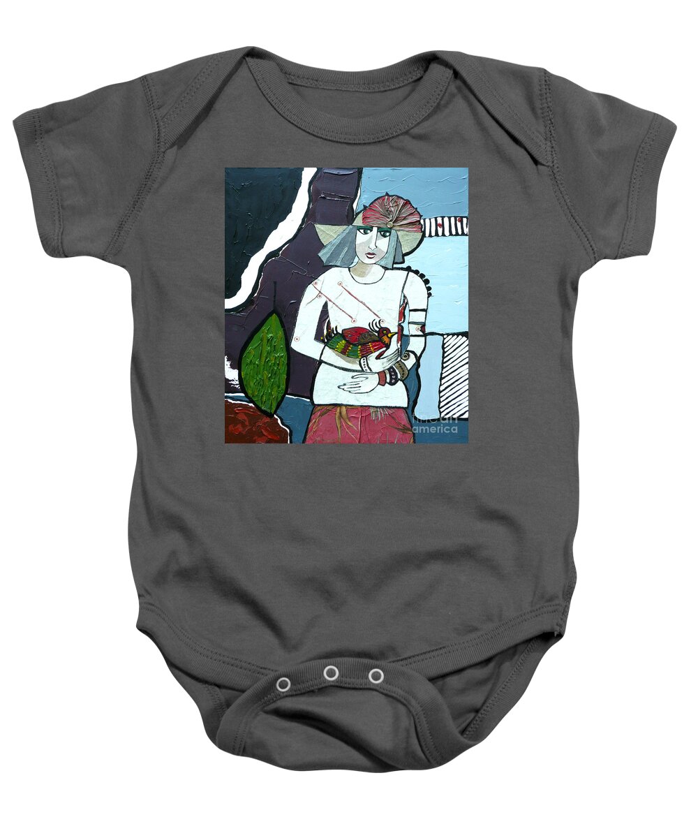 Blues Baby Onesie featuring the painting A Bird in Hand by Marilyn Brooks