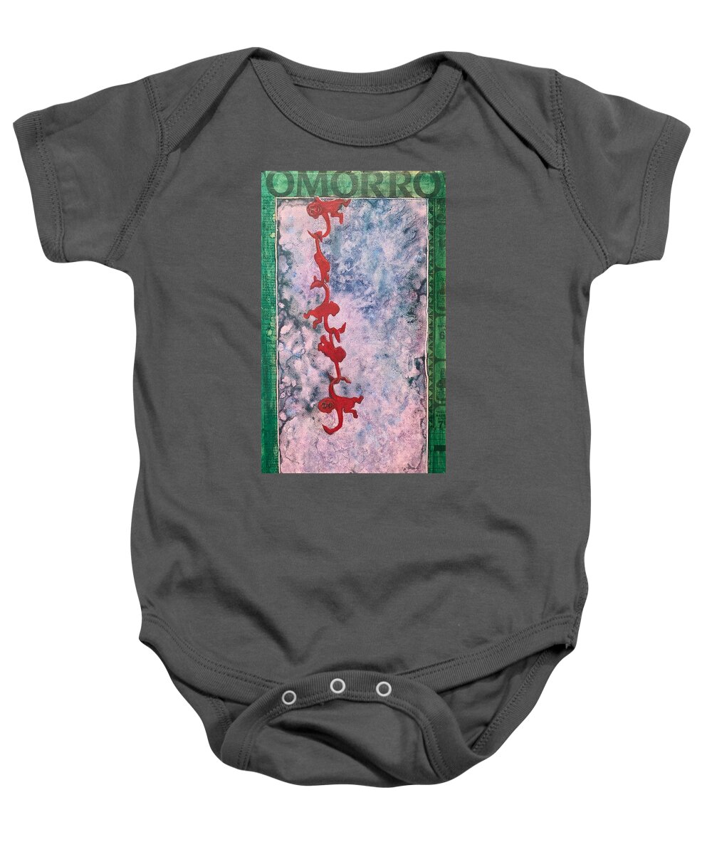 Barrel Of Monkeys Baby Onesie featuring the mixed media A Bunch of Drunks by Leah Tomaino