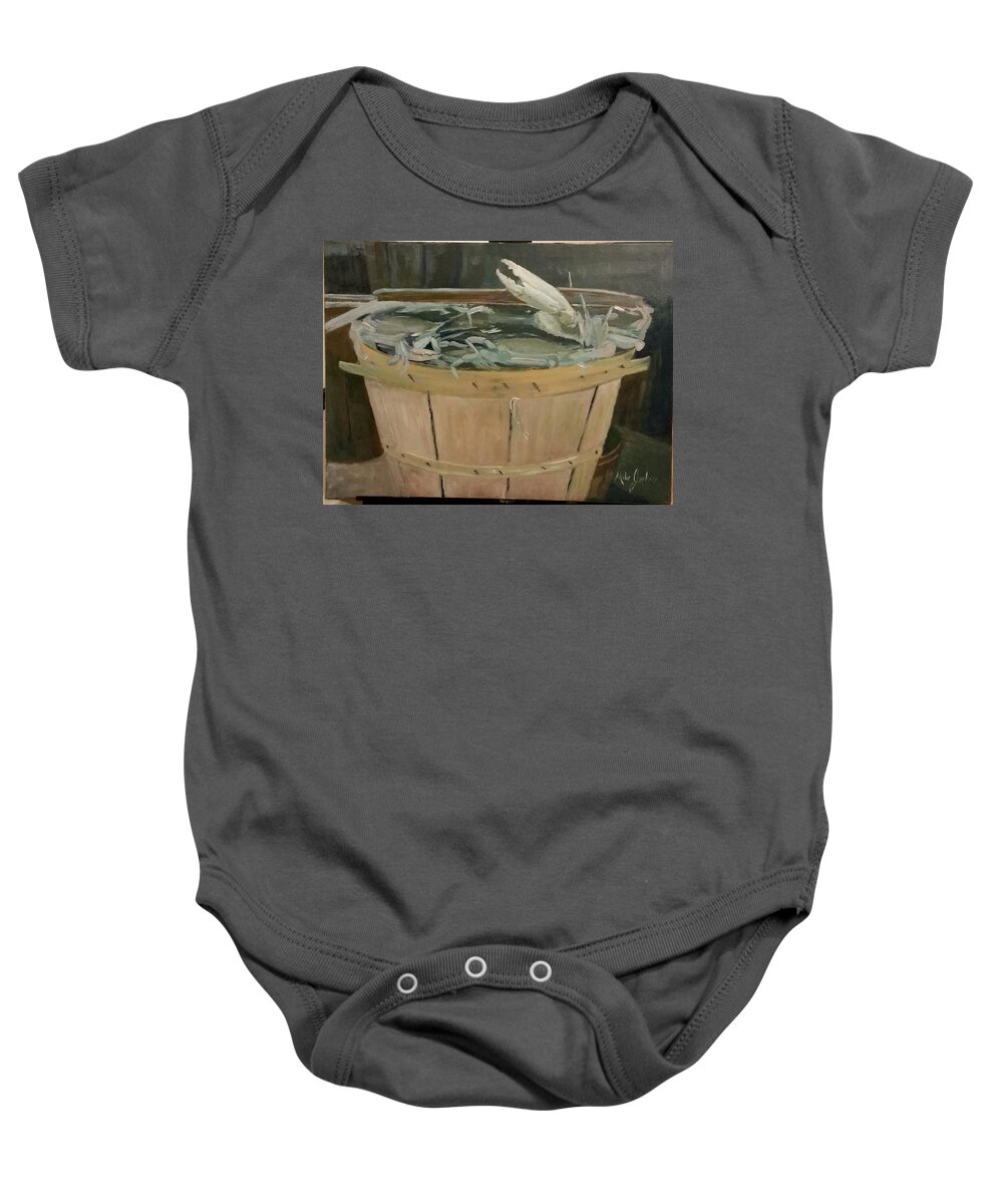 Blue Crab Baby Onesie featuring the painting A Bushel of Blues by Mike Jenkins