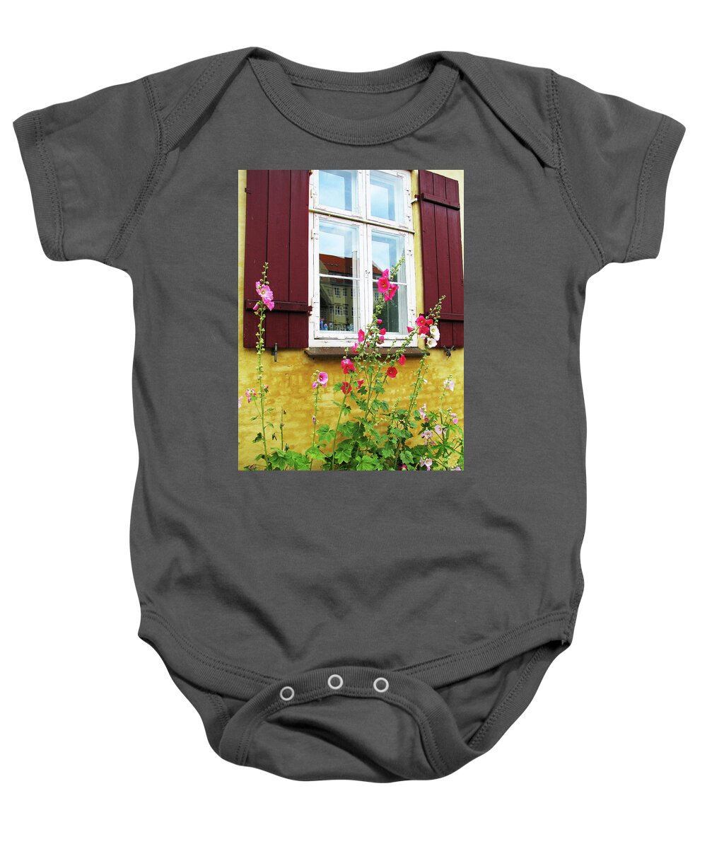 Window Baby Onesie featuring the photograph A Cheerful Window by Ted Keller