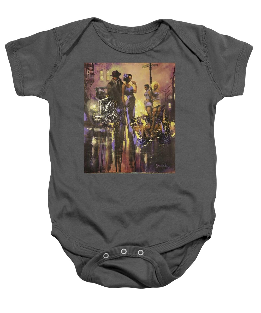 Gangsters Baby Onesie featuring the painting A Gangsters Life by Tom Shropshire