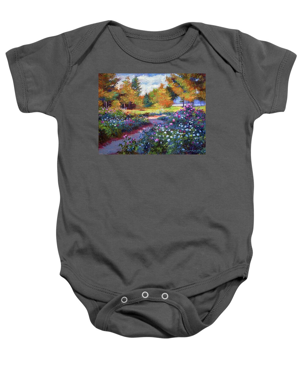 Landscape Baby Onesie featuring the painting A Garden On The Hudson by David Lloyd Glover