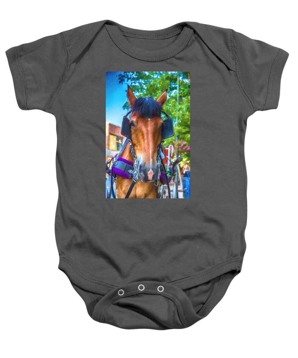 Horse Baby Onesie featuring the digital art A Horse of Course by John Haldane