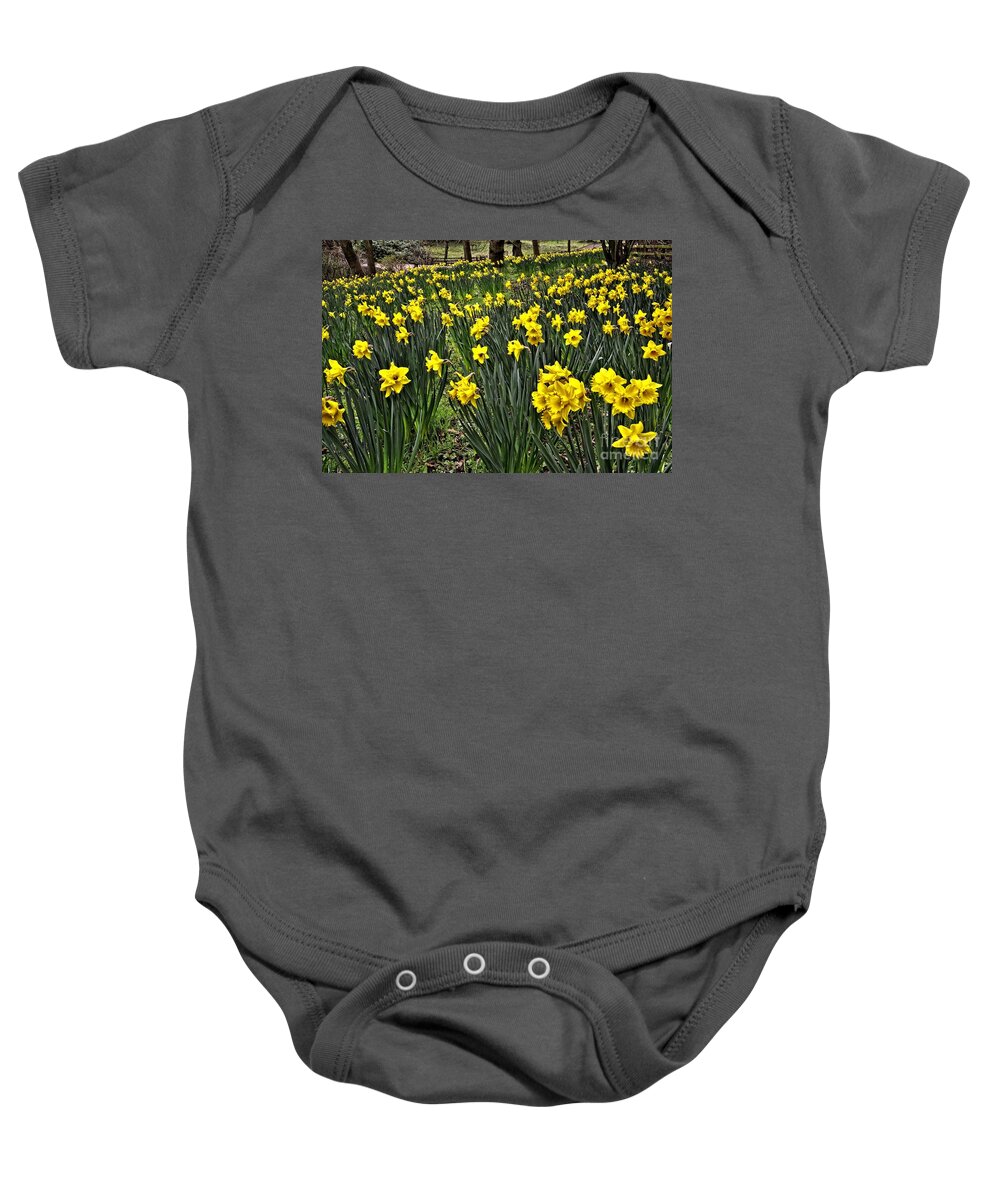 Daffodils Baby Onesie featuring the photograph A Host of Golden Daffodils by Martyn Arnold