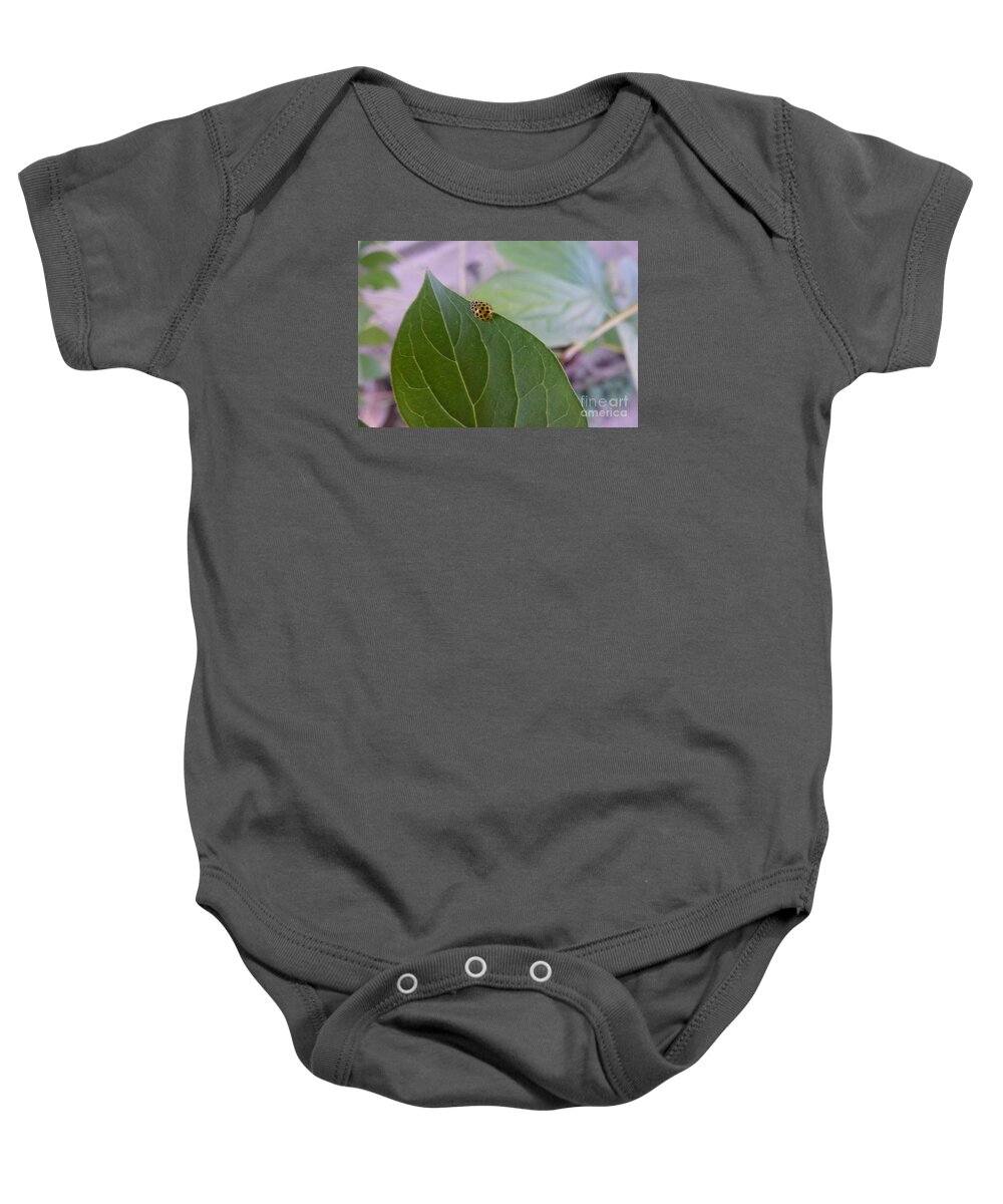 Abloom Baby Onesie featuring the photograph A Ladybug by Jean Bernard Roussilhe