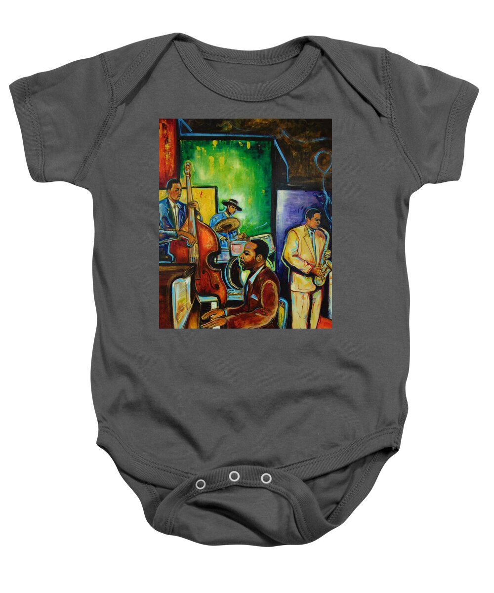 African American Jazz Art Baby Onesie featuring the painting In concert by Emery Franklin