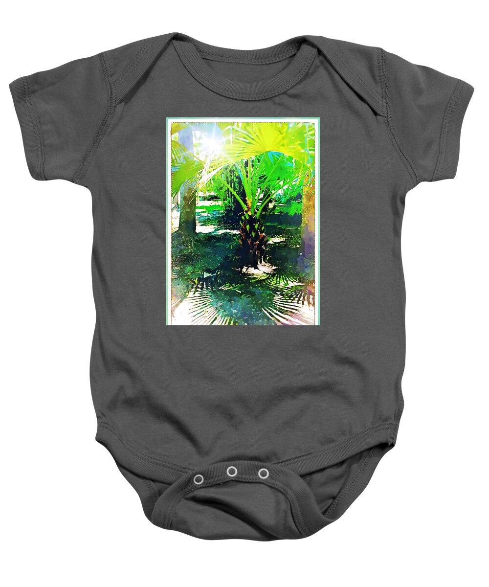 Palm Tree Baby Onesie featuring the digital art A Palm with Pizazz by Mindy Newman