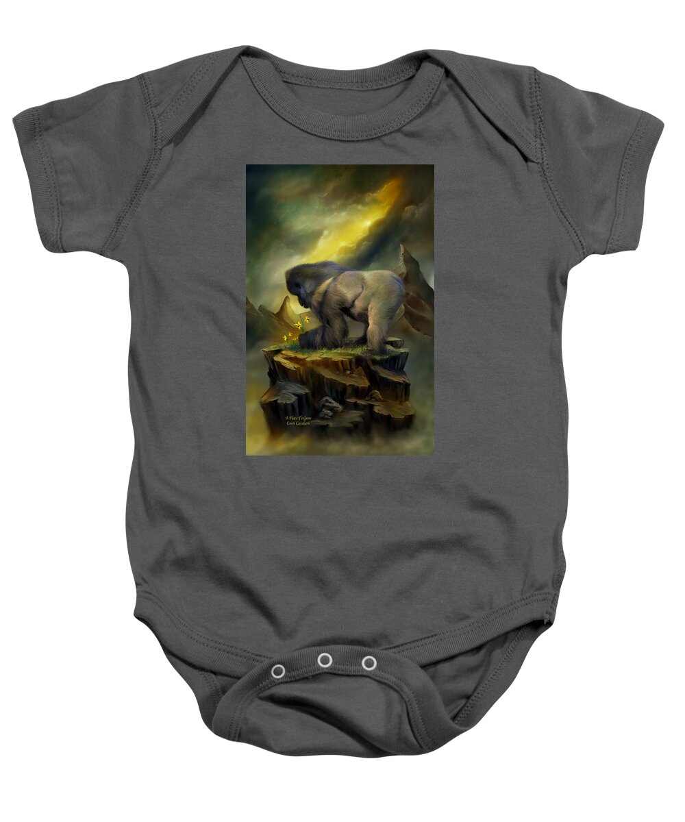 Silverback Gorilla Baby Onesie featuring the mixed media A Place To Grow by Carol Cavalaris