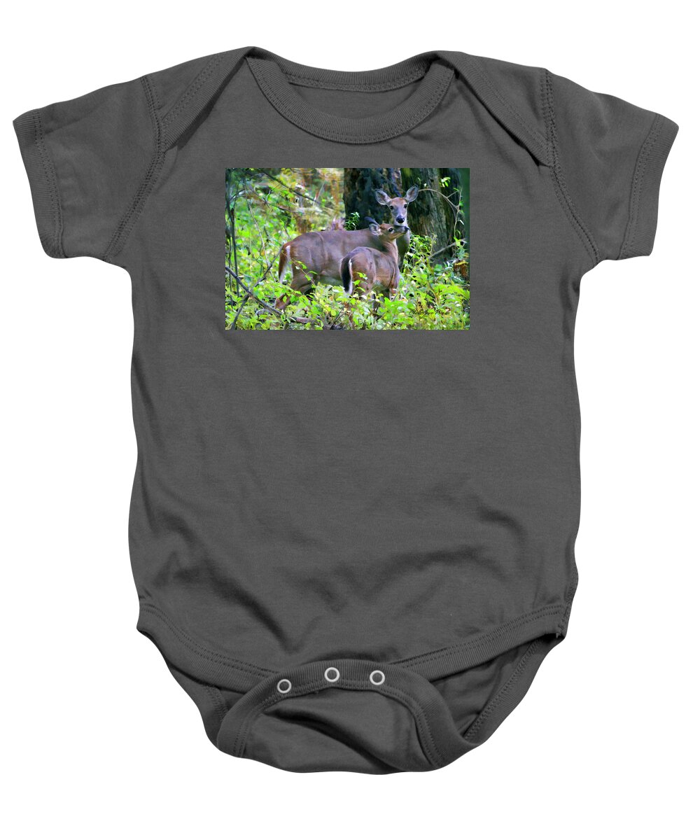 Deer Baby Onesie featuring the photograph A Tender Moment by ChelleAnne Paradis