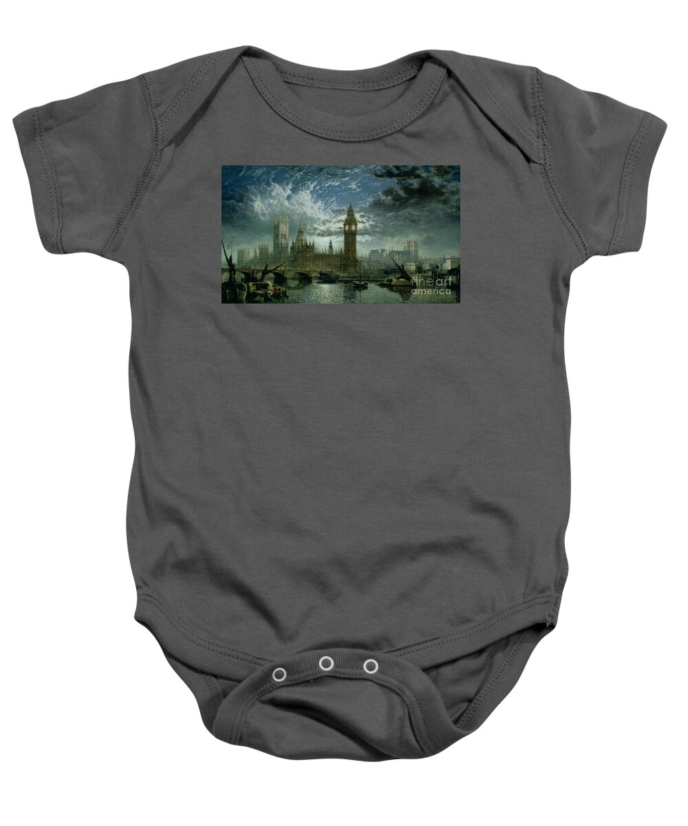 Big Ben;london;thames;river Baby Onesie featuring the painting A View of Westminster Abbey and the Houses of Parliament by John MacVicar Anderson