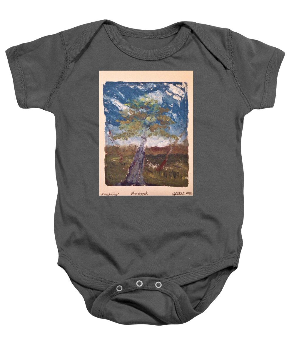 Landscape Baby Onesie featuring the painting A Windy Day by Angela Weddle