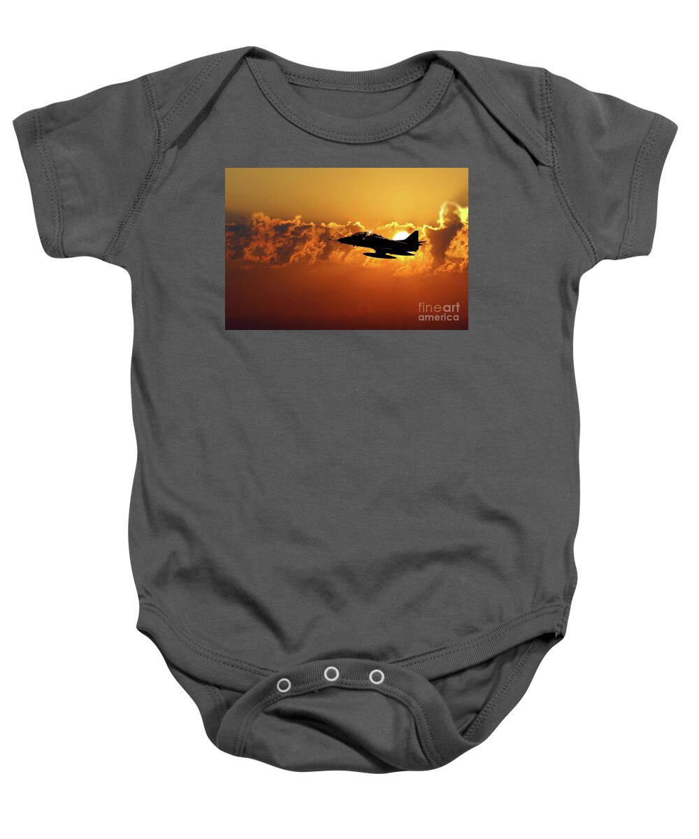 A-4 Baby Onesie featuring the digital art A4 Skyhawk Silhouette by Airpower Art