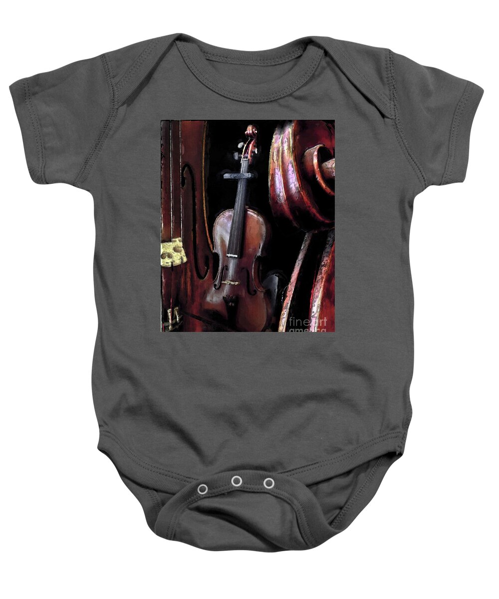 Violin Baby Onesie featuring the photograph A45 by Tom Griffithe
