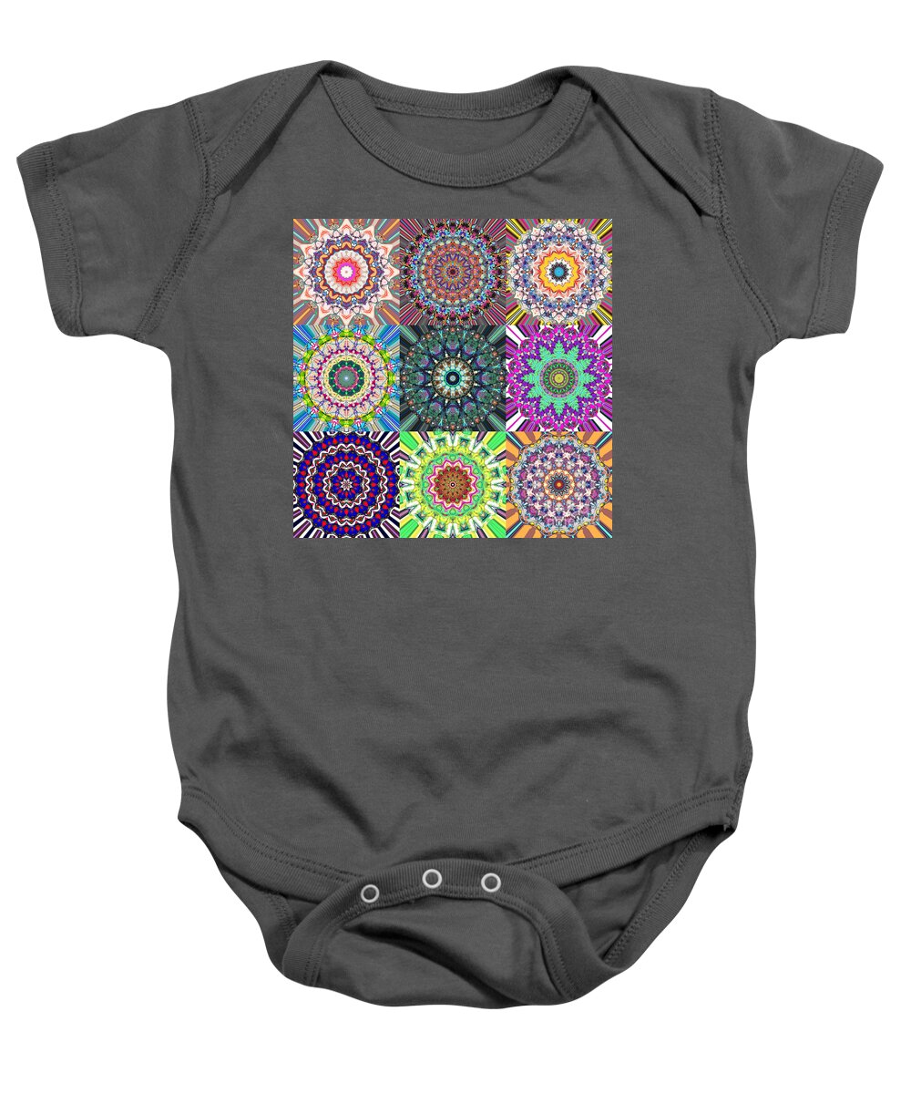 Mandala Baby Onesie featuring the digital art Abstract Mandala Collage by Phil Perkins