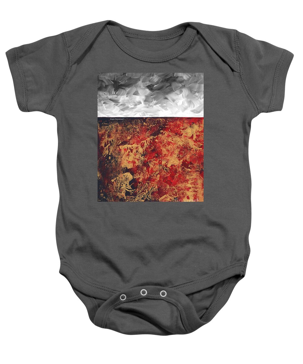 Abstract Baby Onesie featuring the painting Abstract Original Painting Contemporary Metallic Gold and Red with Gray MADART by Megan Aroon