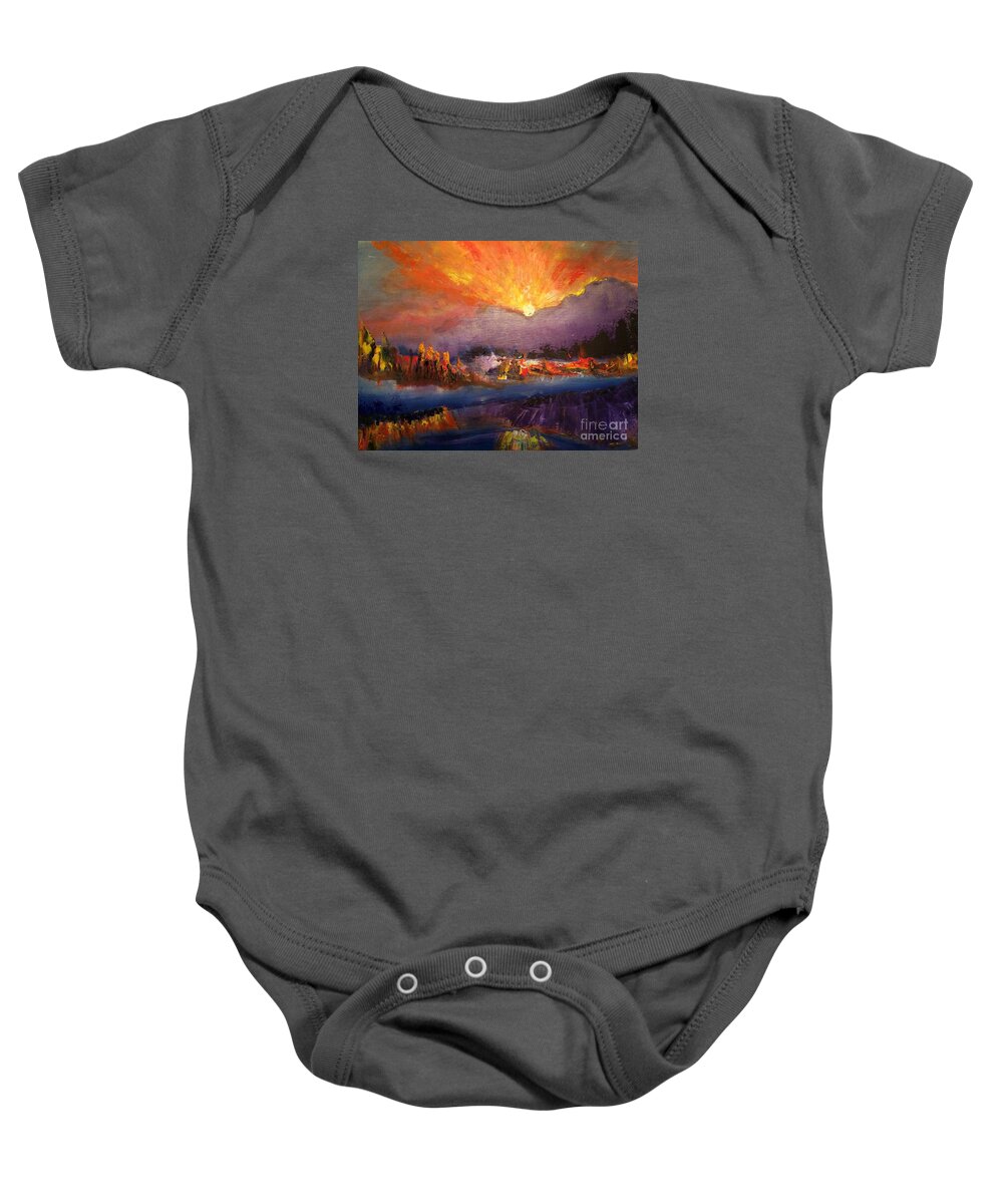 Sunrise Baby Onesie featuring the painting Abstract Sunrise by Nancy Anton