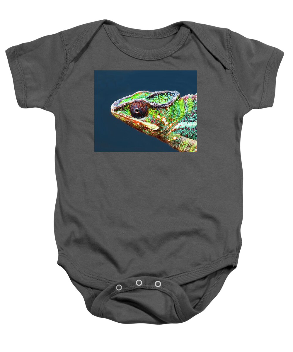 African Chameleon Baby Onesie featuring the photograph African Chameleon by Richard Goldman